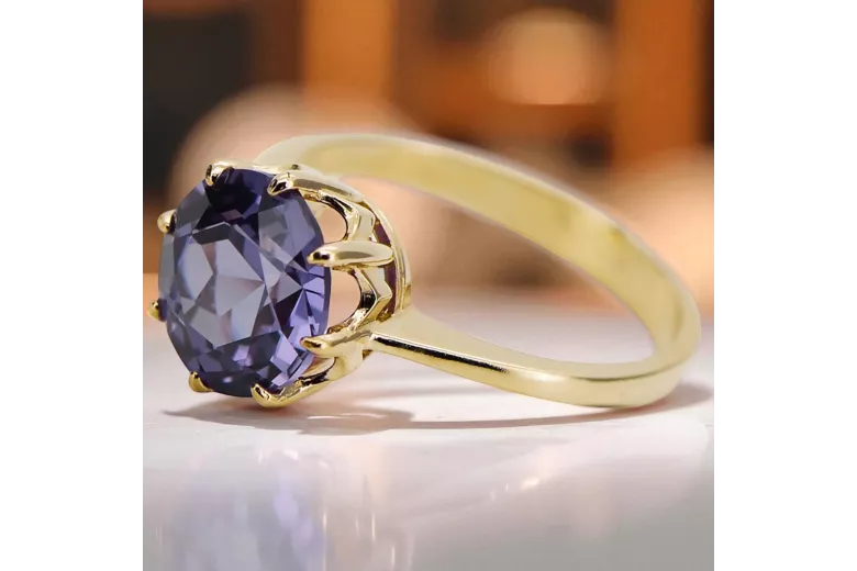 14-кв Желтое золото Александрит Кольцо Винтаж vrc157y